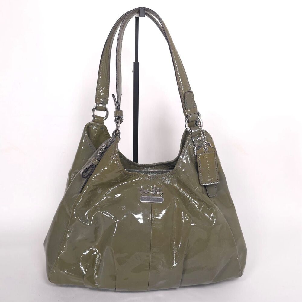 COACH Madison Patent Maggie Glossy Dark Grey Leather Satchel Bag Shoulder Purse‎ - Picture 2 of 16